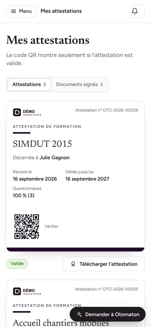 Attestation à code QR